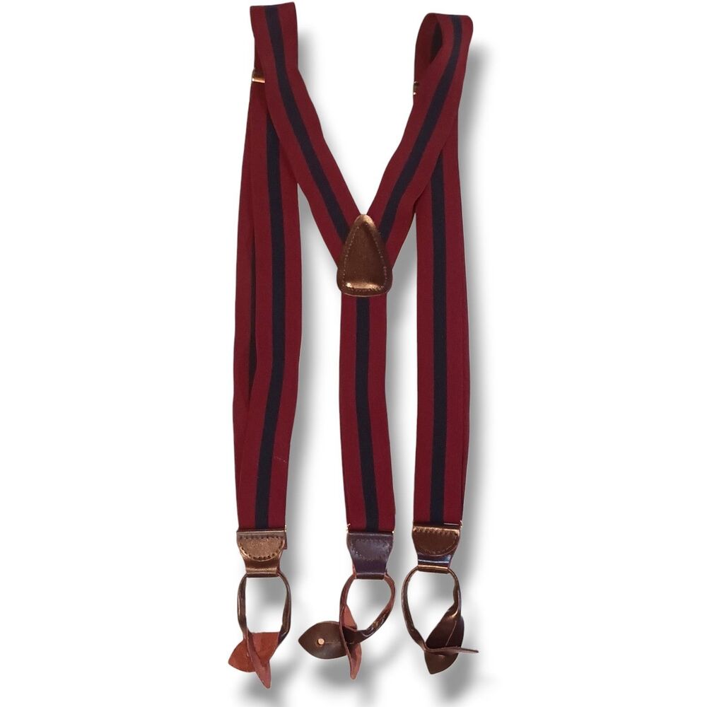 Vintage CAS Germany Y Back Elastic Suspenders-OS-Leather Button Loop-Adjustable